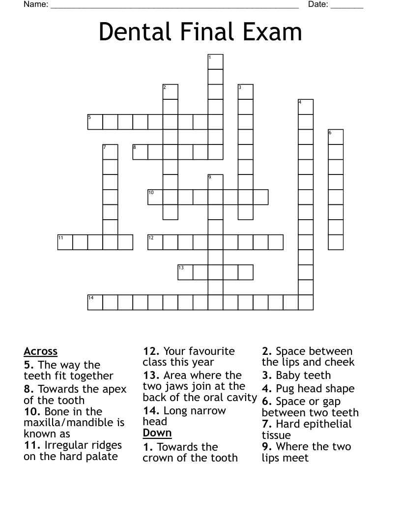 Dental Final Exam Crossword