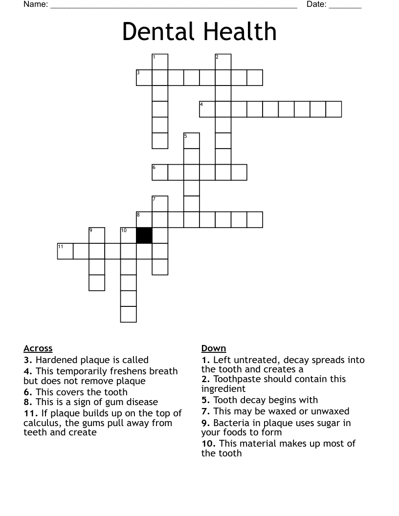 Dental Health Crossword