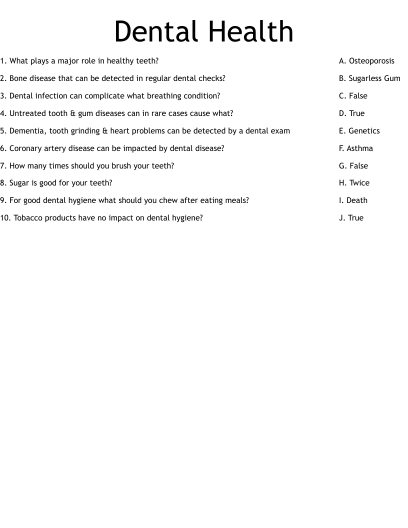 Dental Health Worksheet