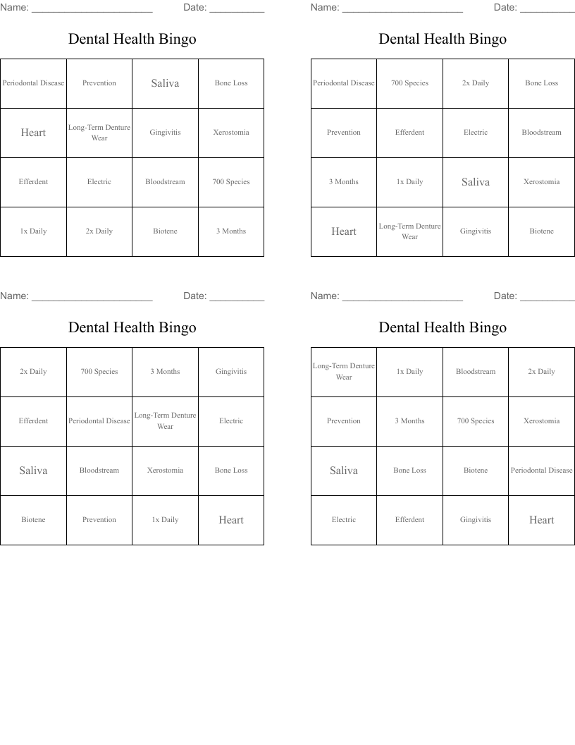Dental Health Bingo