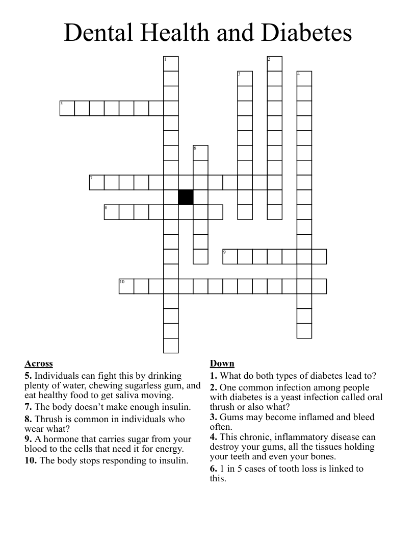 Dental Health and Diabetes  Crossword
