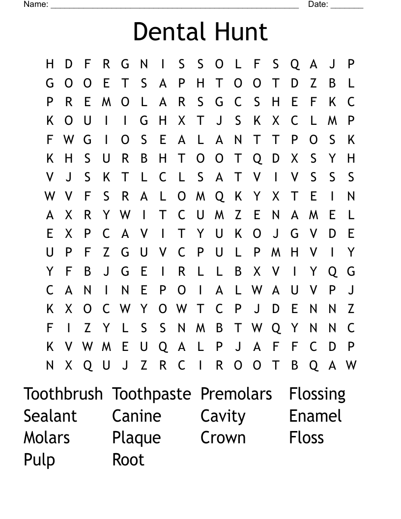Dental Hunt Word Search