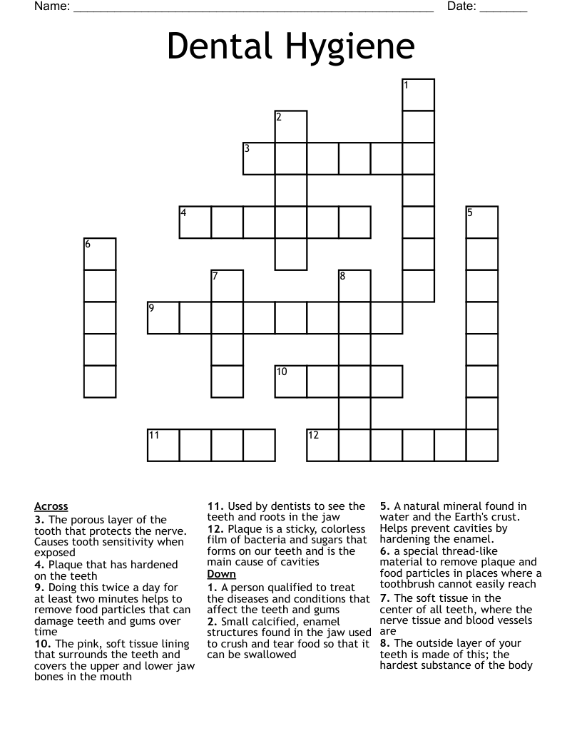 Dental Hygiene Crossword