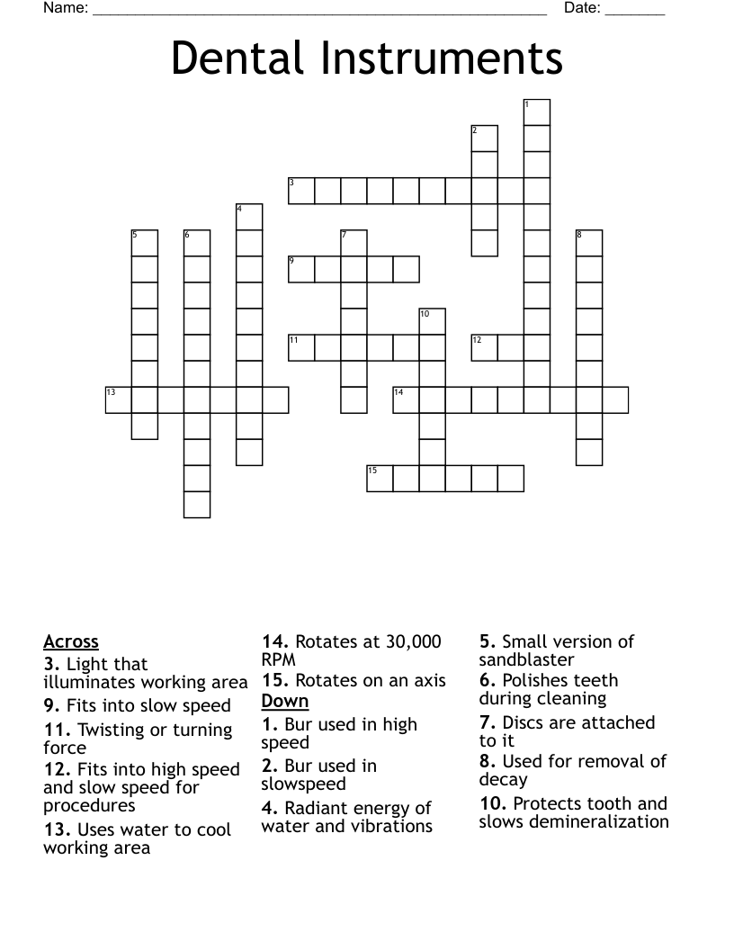 Dental Instruments Crossword