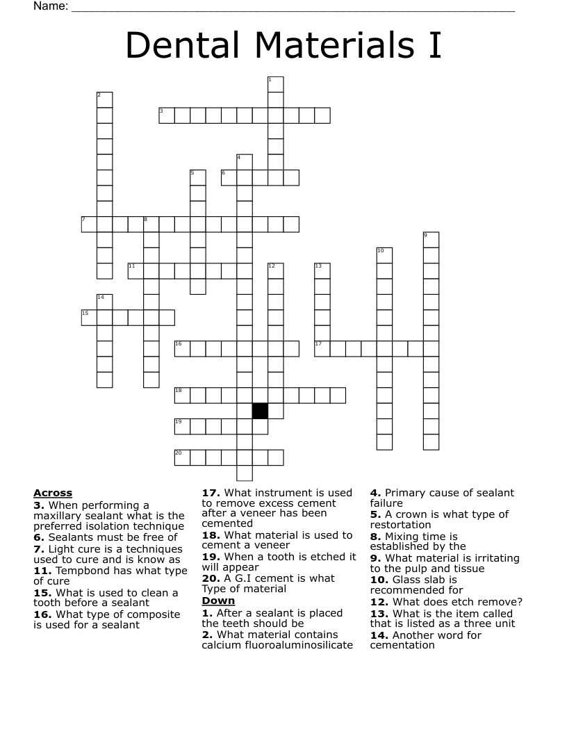Dental Materials I  Crossword