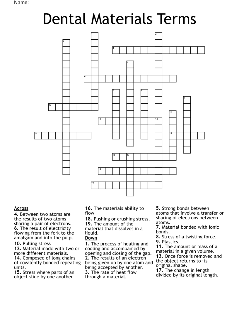 Dental Materials Terms Crossword