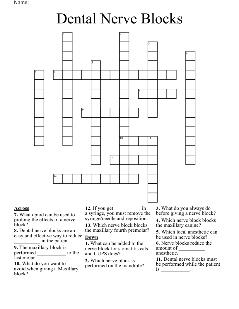 Dental Nerve Blocks Crossword