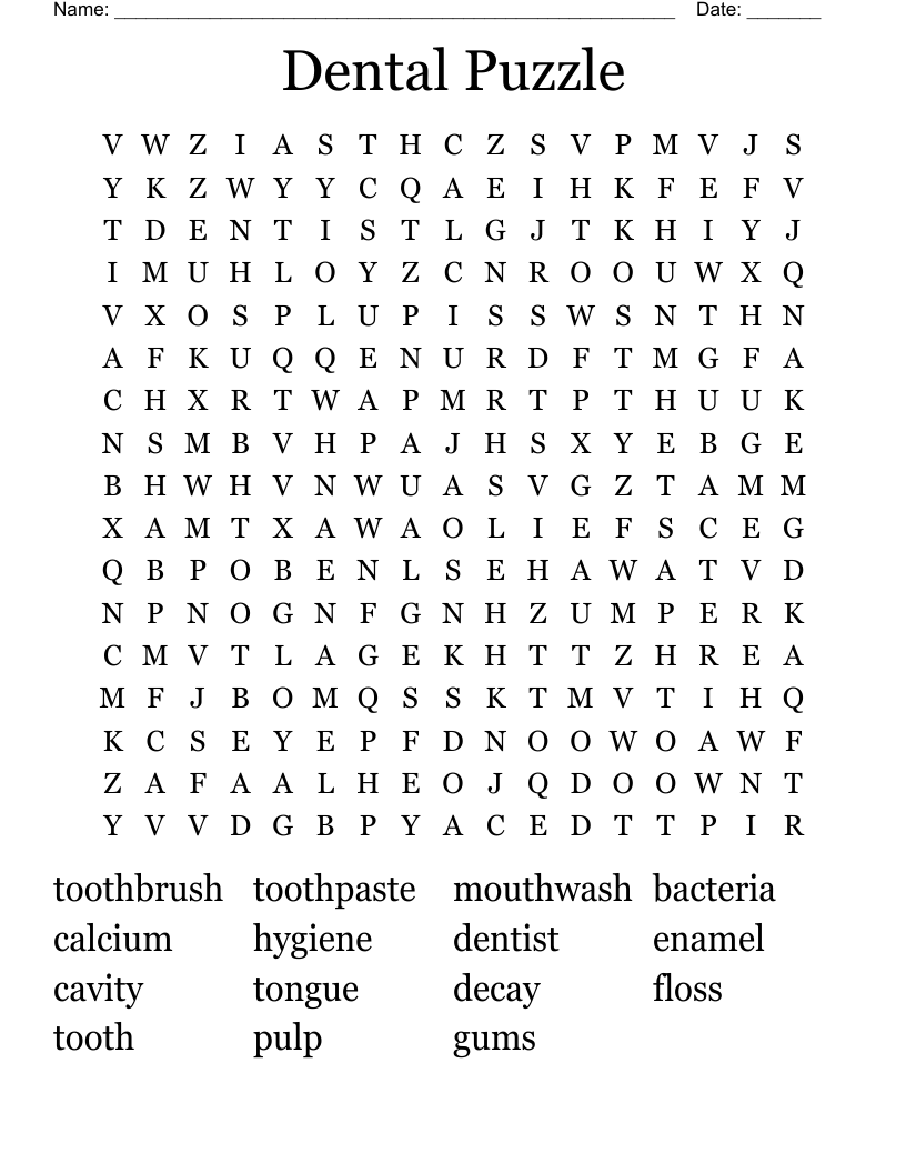 Dental Puzzle Word Search