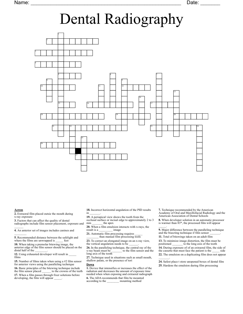 Dental Radiography Crossword