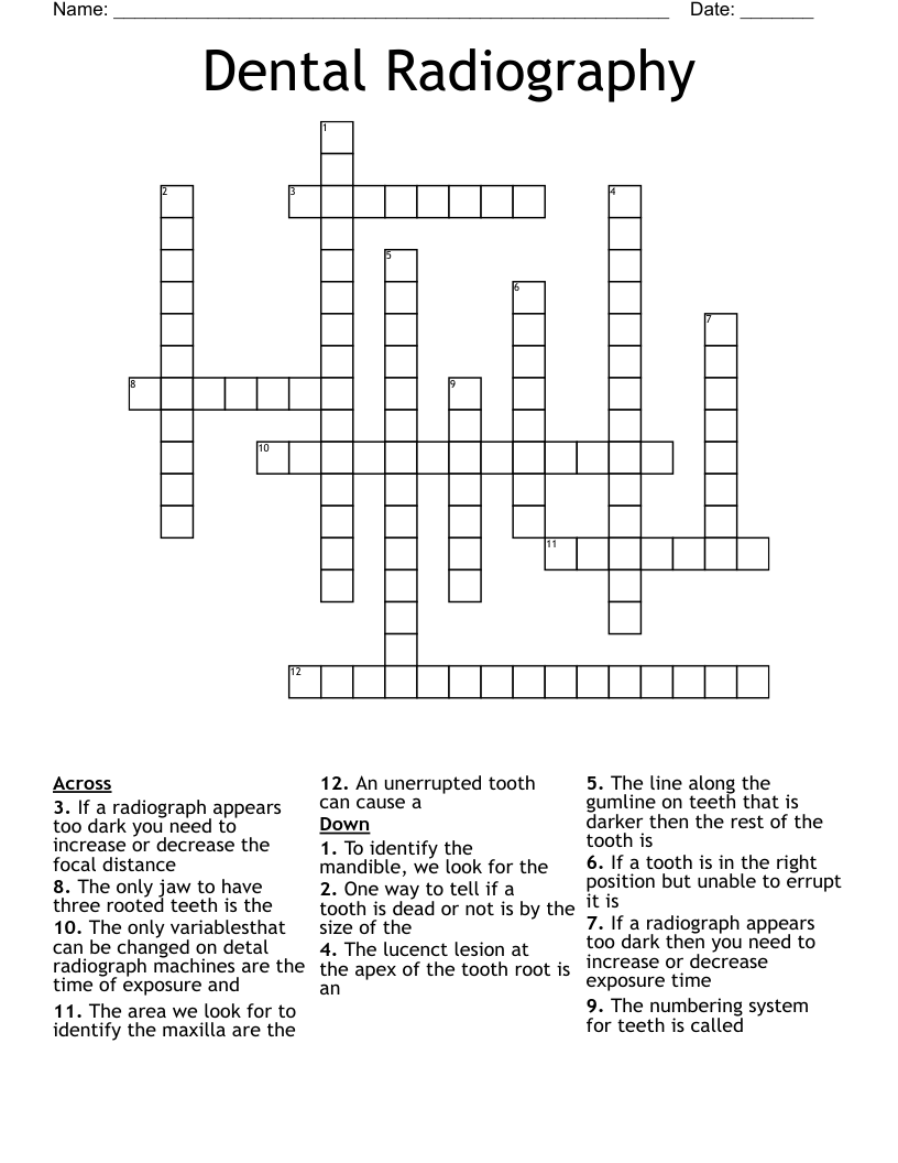 Dental Radiography Crossword