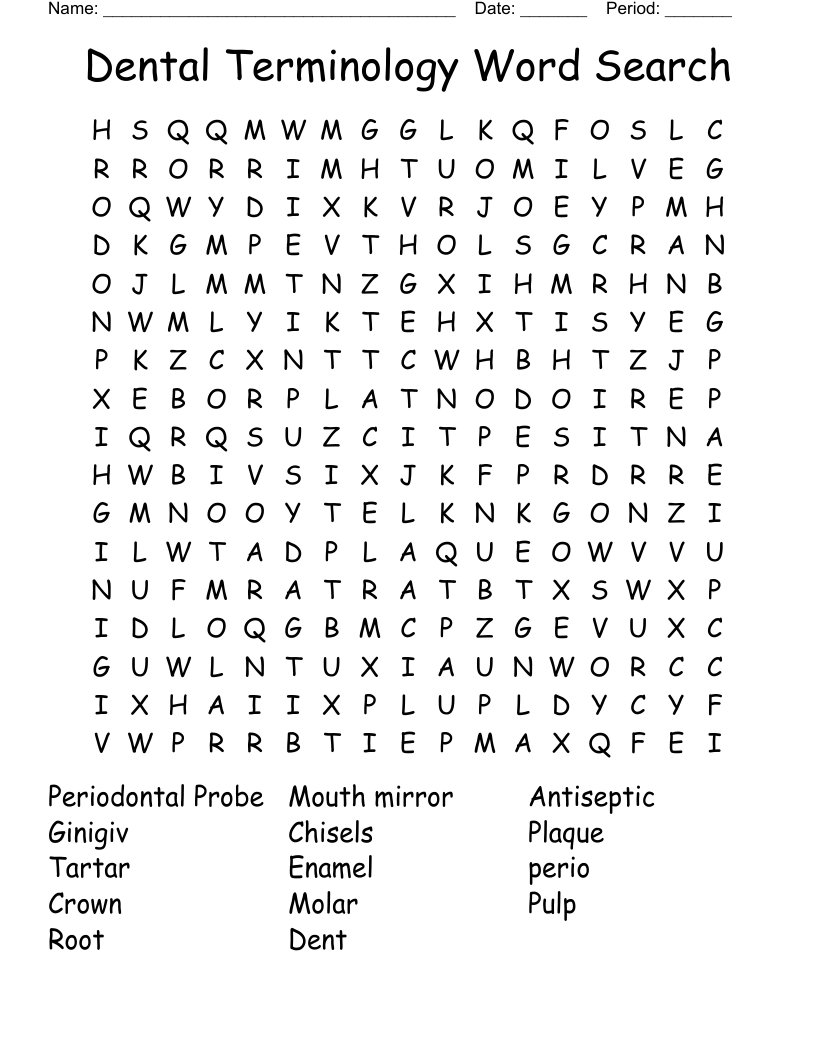Dental Terminology Word Search