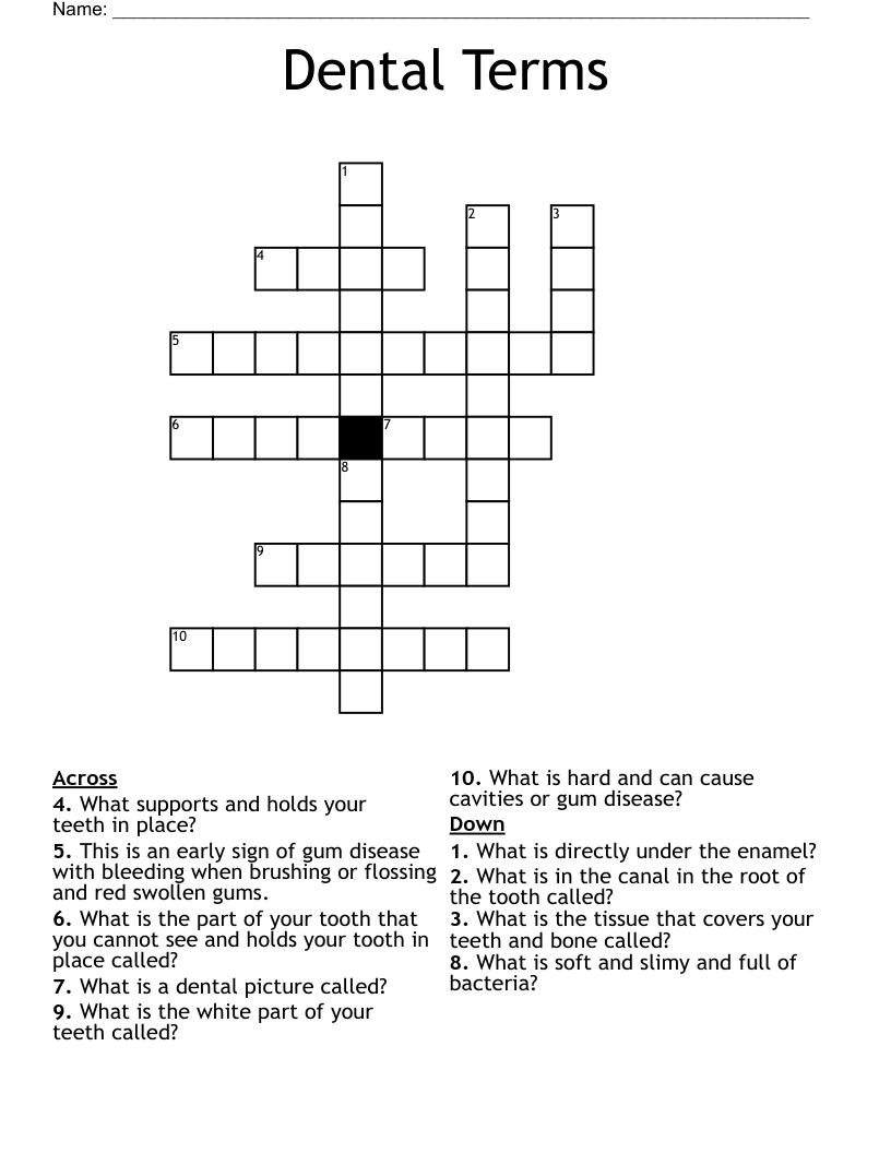 Dental Terms Crossword