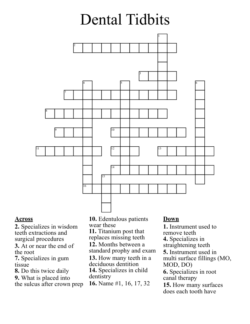 Dental Tidbits Crossword