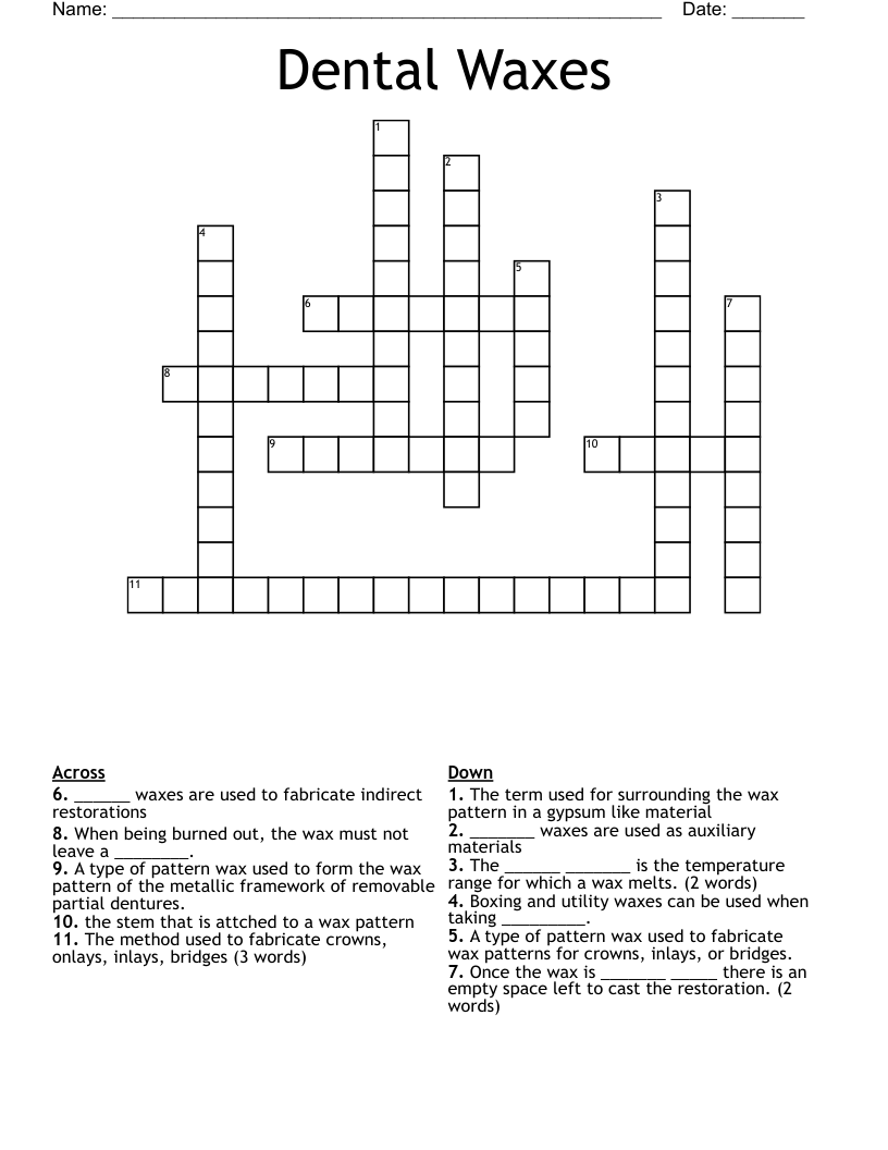 Dental Waxes Crossword