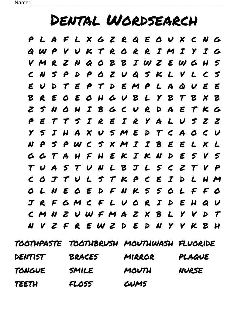 Dental Wordsearch