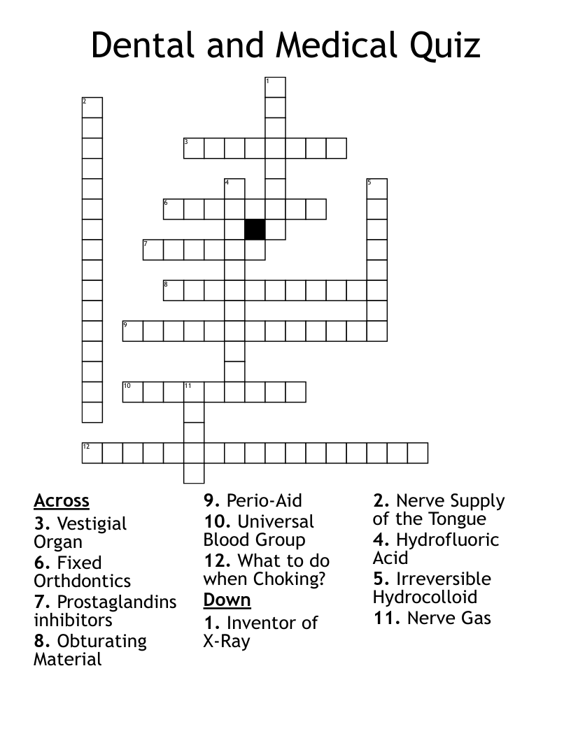 Dental and Medical Quiz Crossword