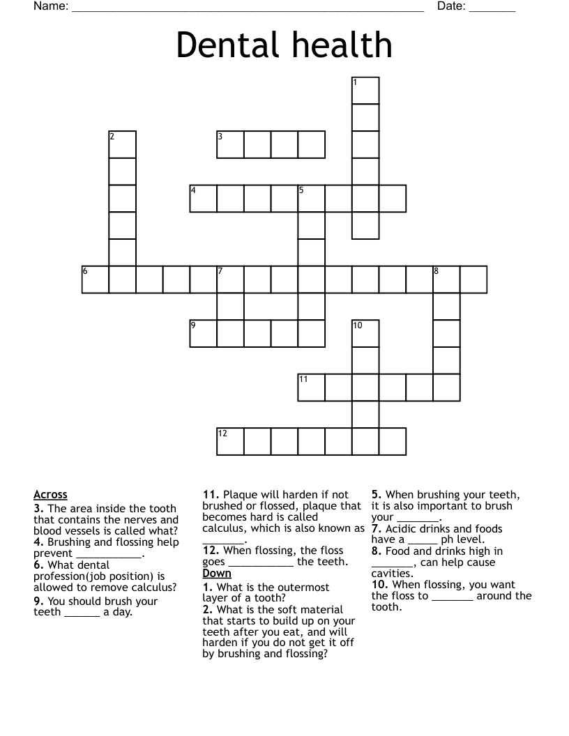 Dental health Crossword