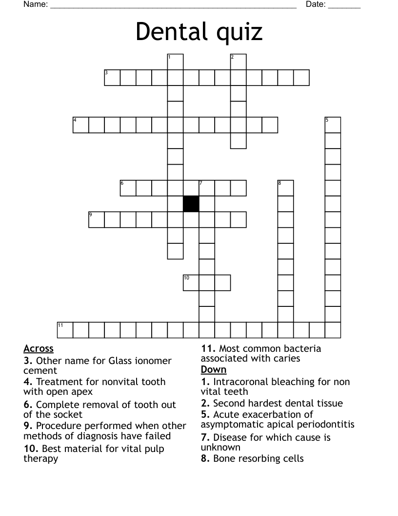 Dental quiz Crossword