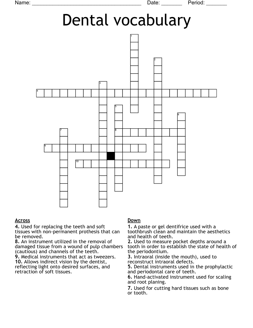 Dental vocabulary Crossword