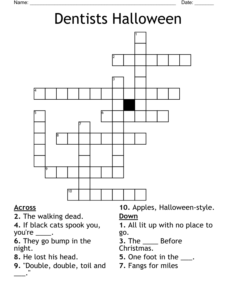 Dentists Halloween Crossword