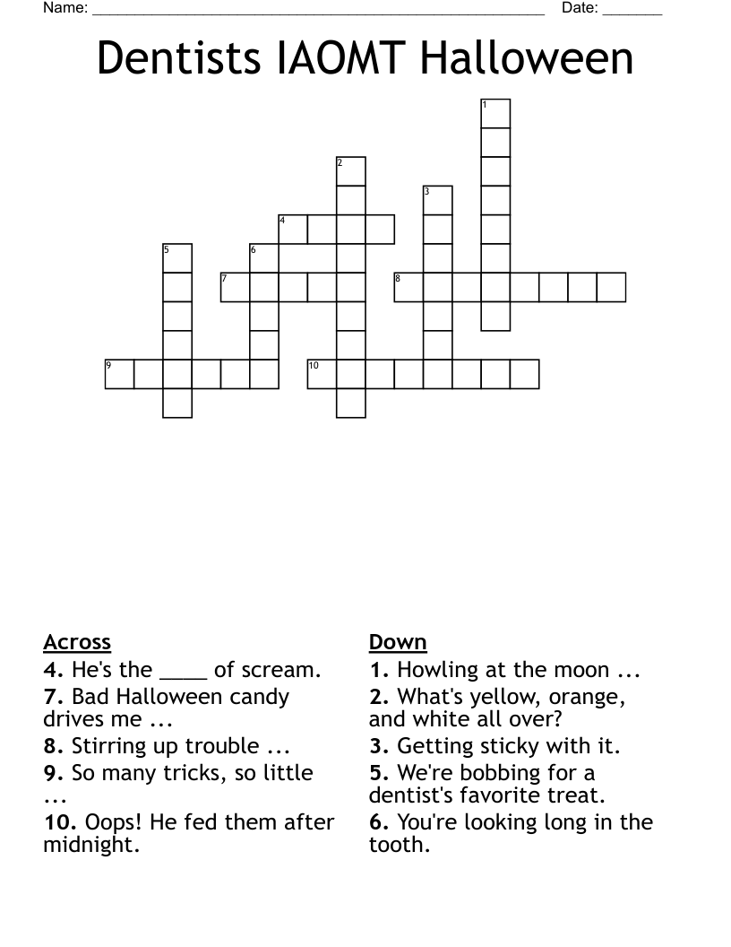 Dentists IAOMT Halloween Crossword