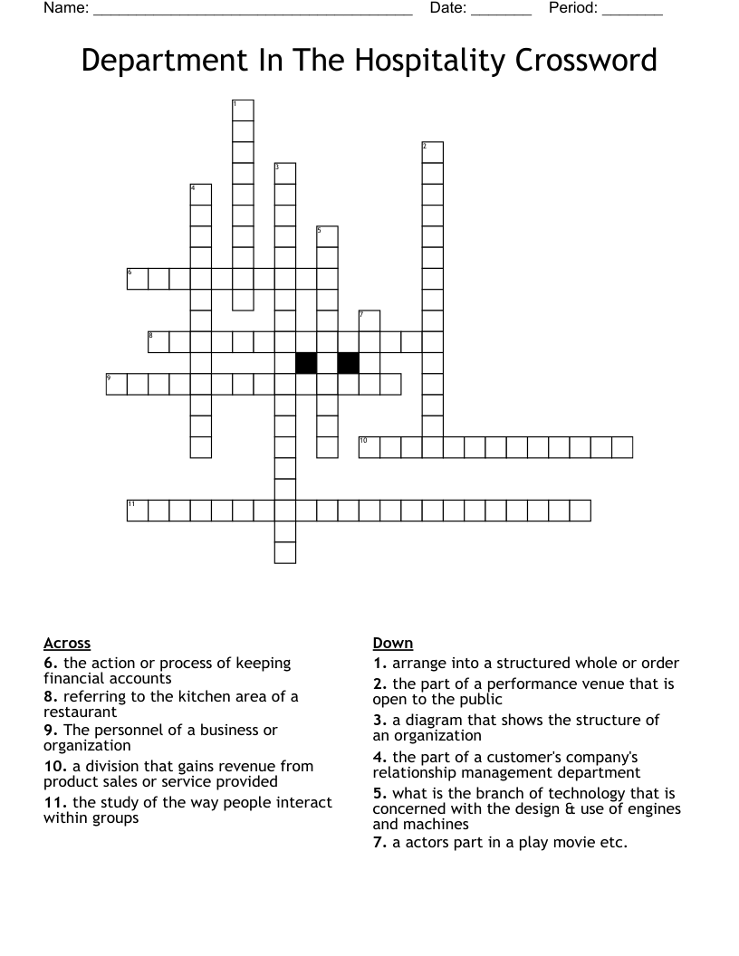 Department In The Hospitality Crossword 