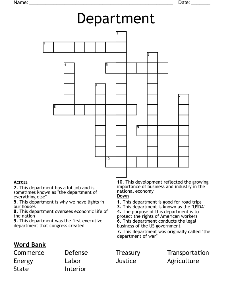 Department  Crossword