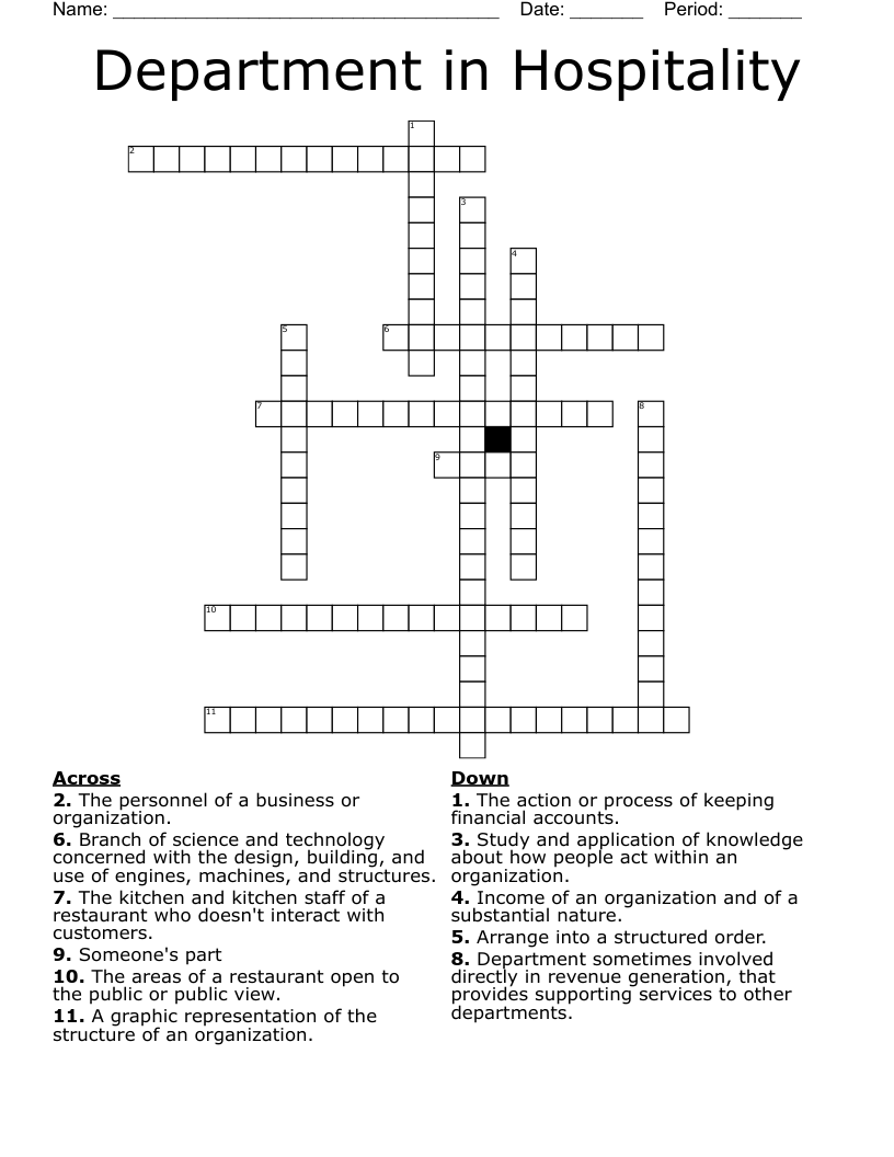 Department in Hospitality Crossword