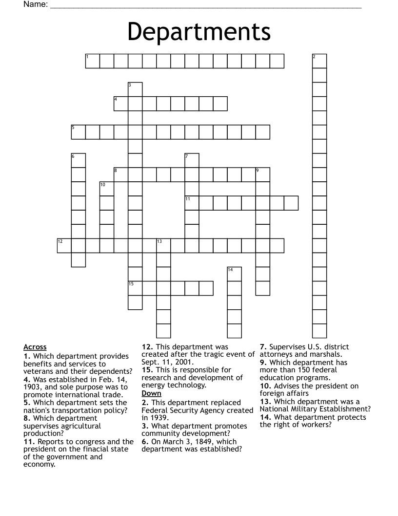 Departments Crossword