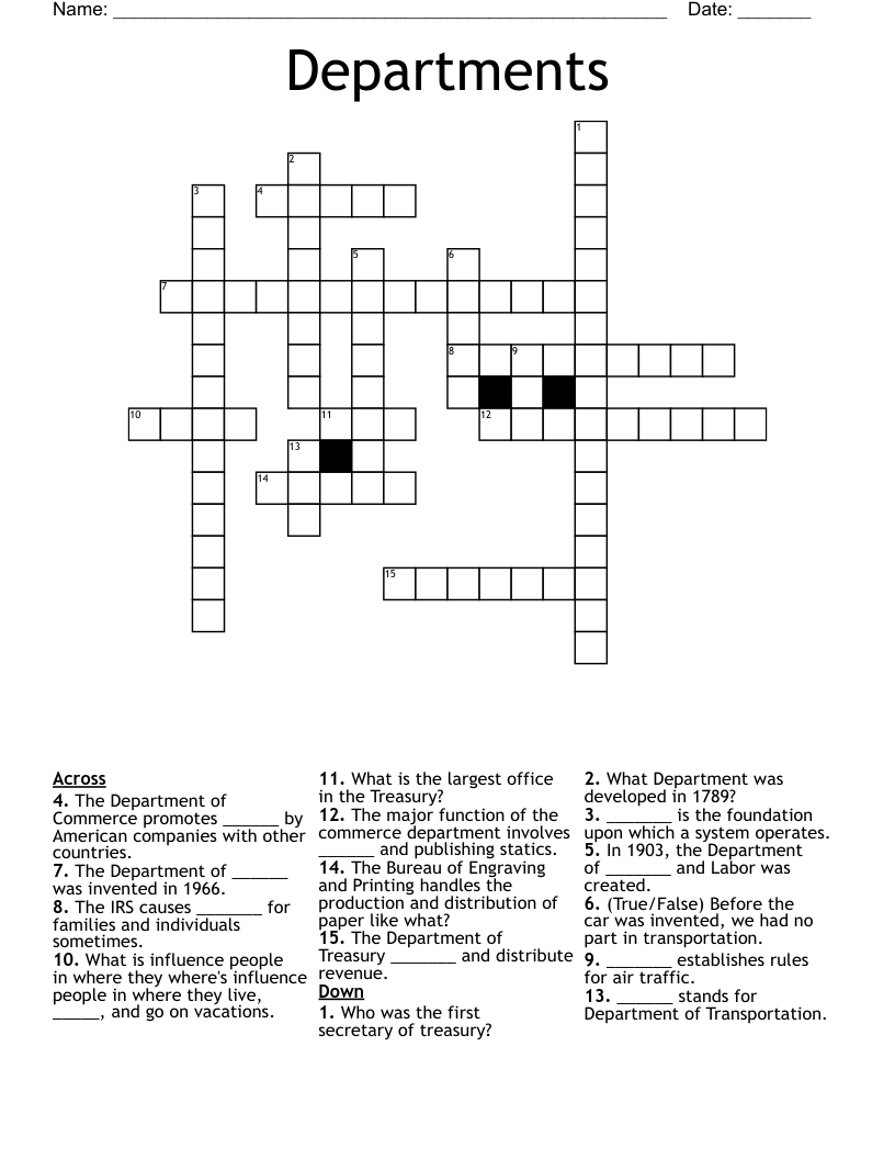 Departments  Crossword
