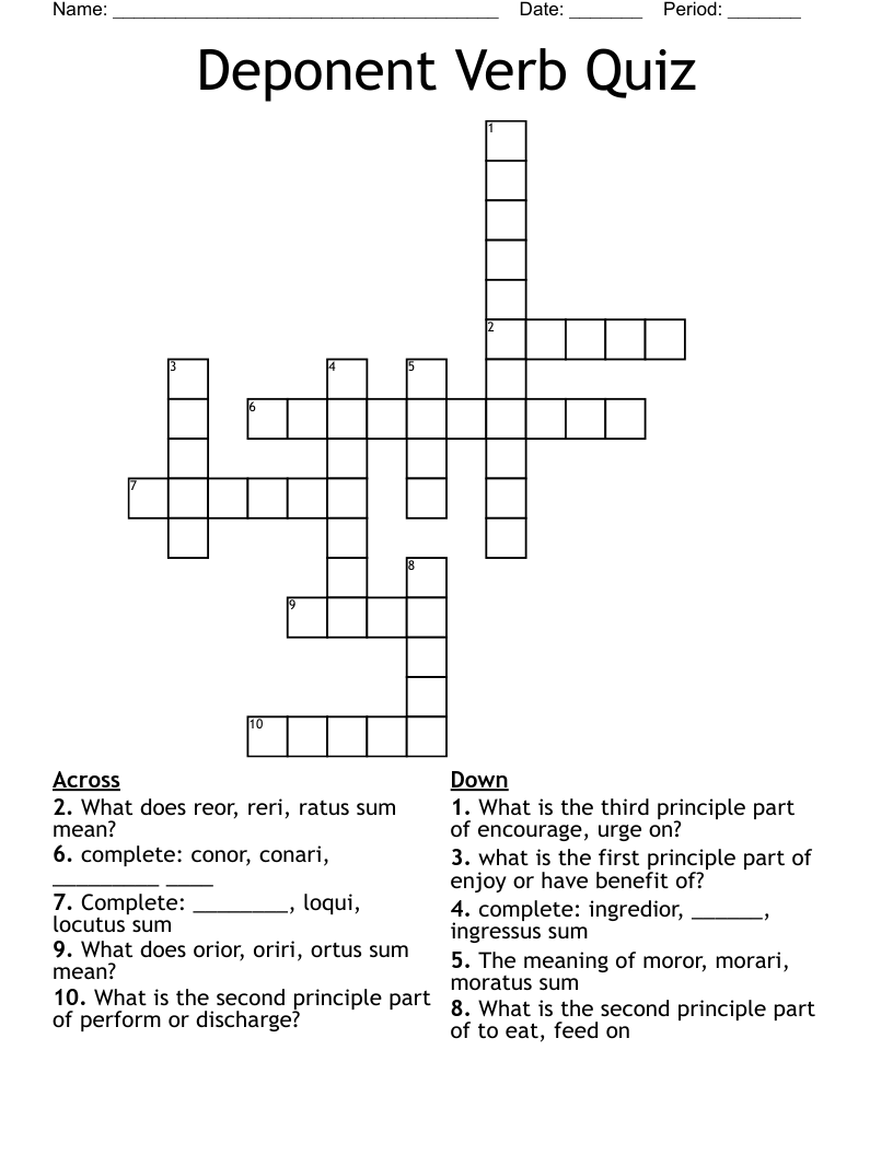 Deponent Verb Quiz Crossword