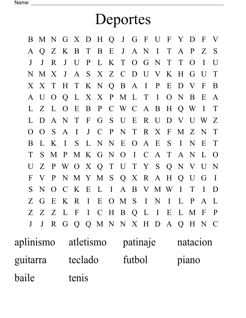 Deportes Word Search