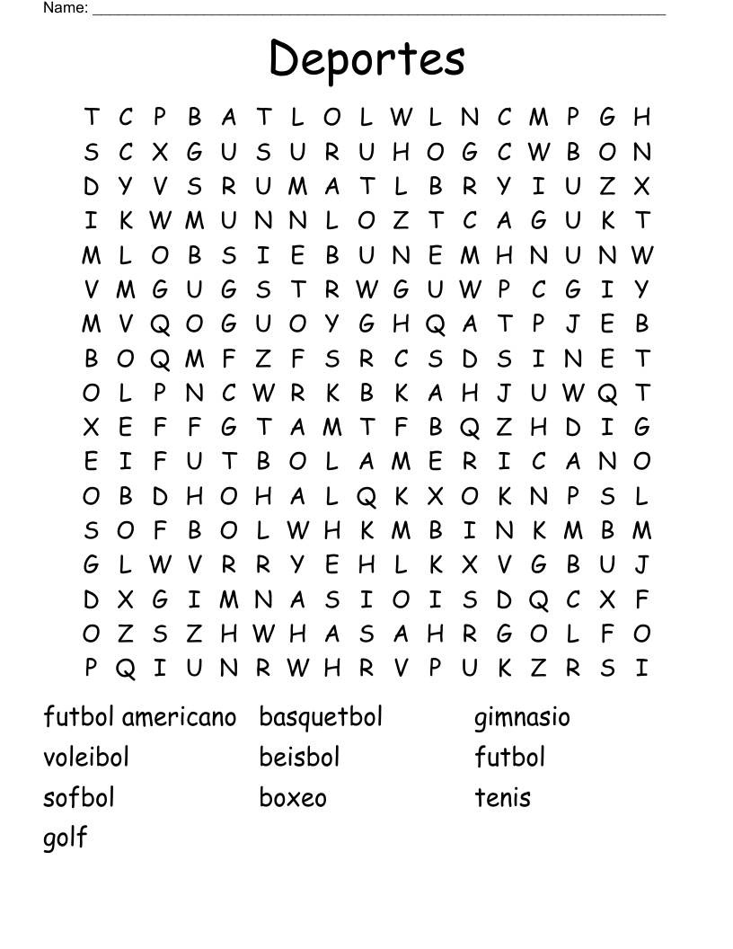 Deportes Word Search