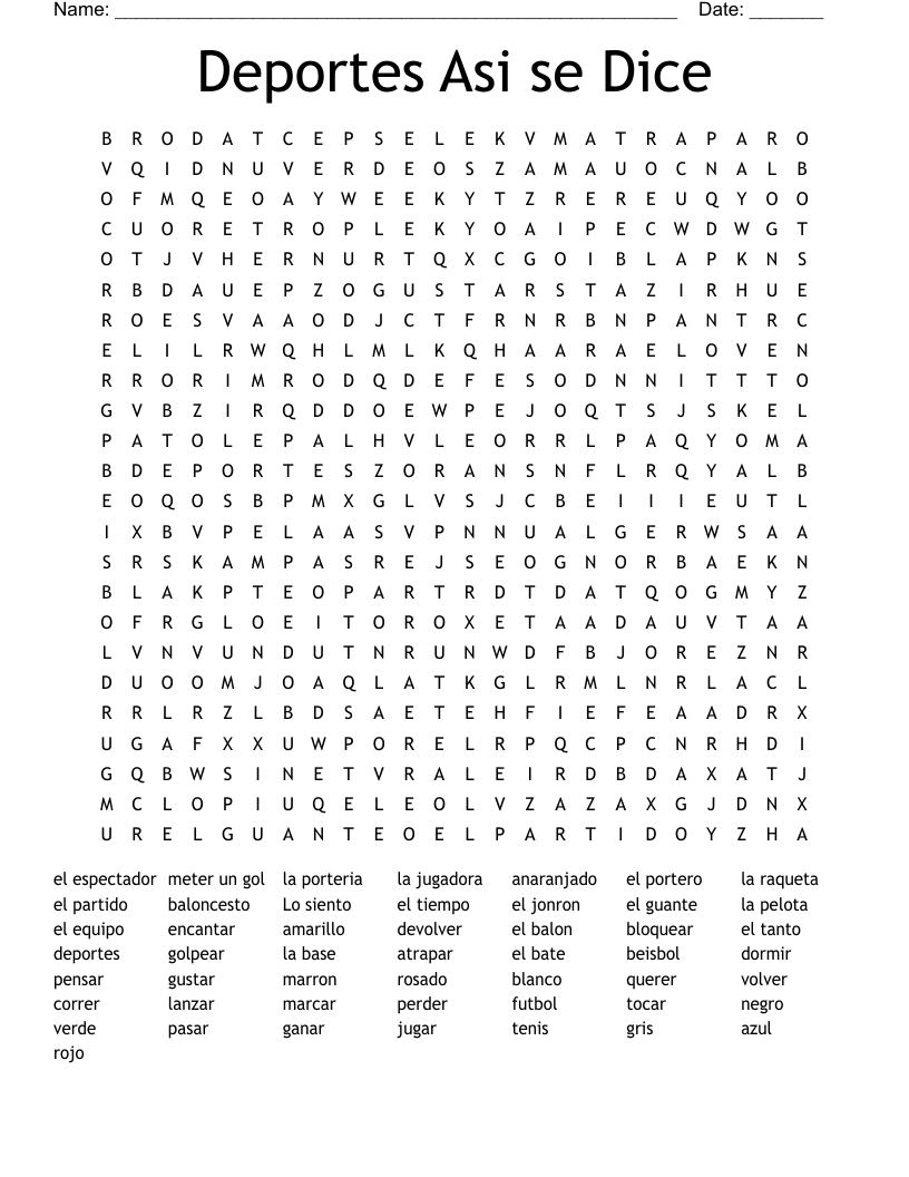 Deportes Asi se Dice Word Search