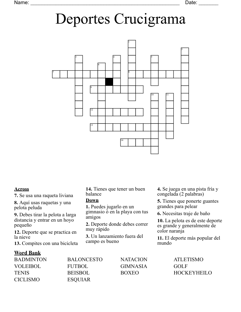 Deportes Crucigrama Crossword