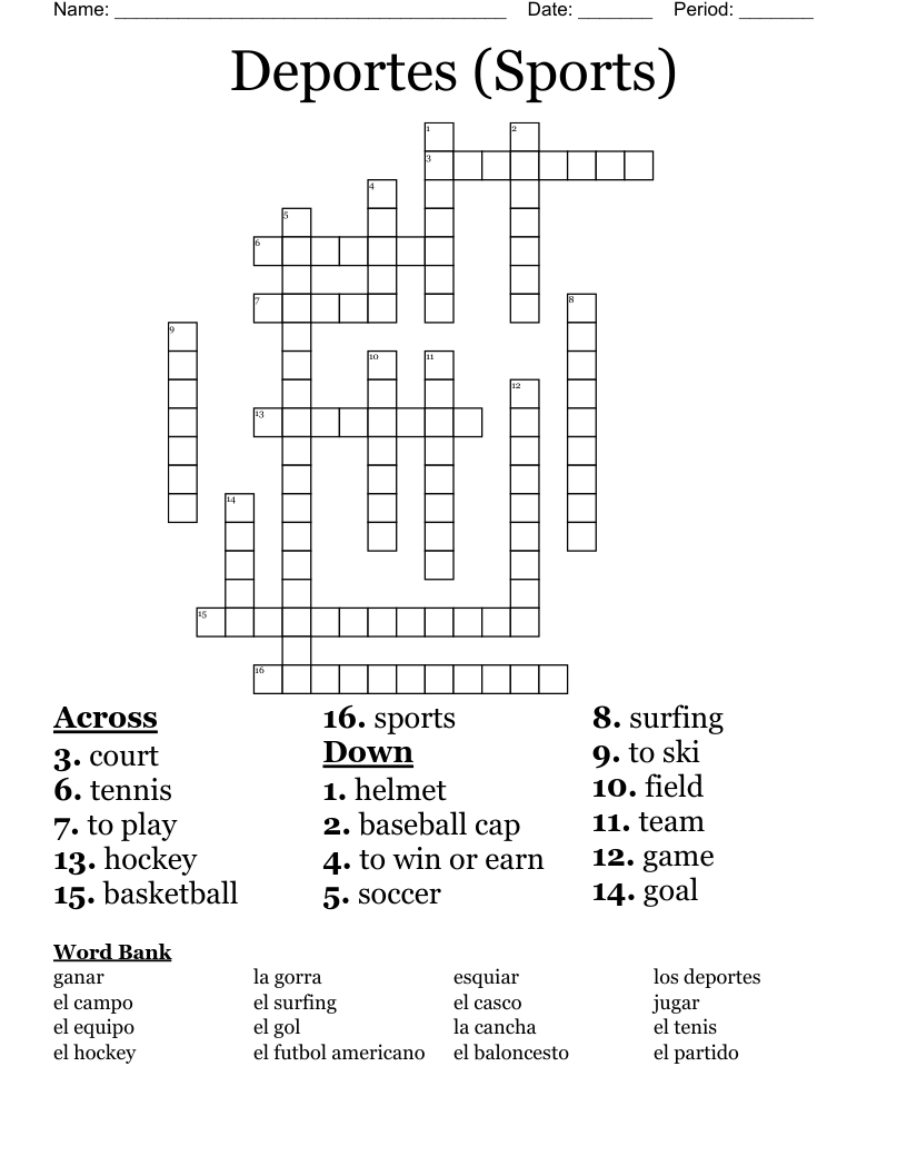 Deportes (Sports) Crossword