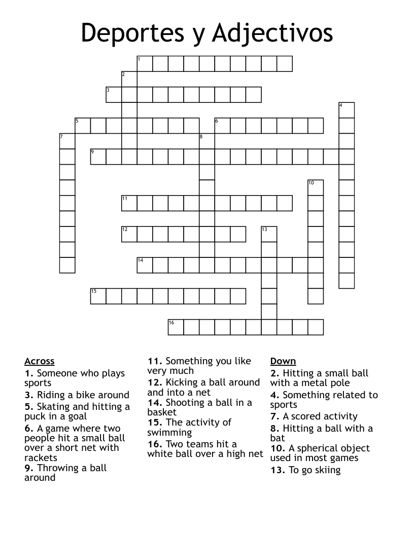 Deportes y Adjectivos Crossword