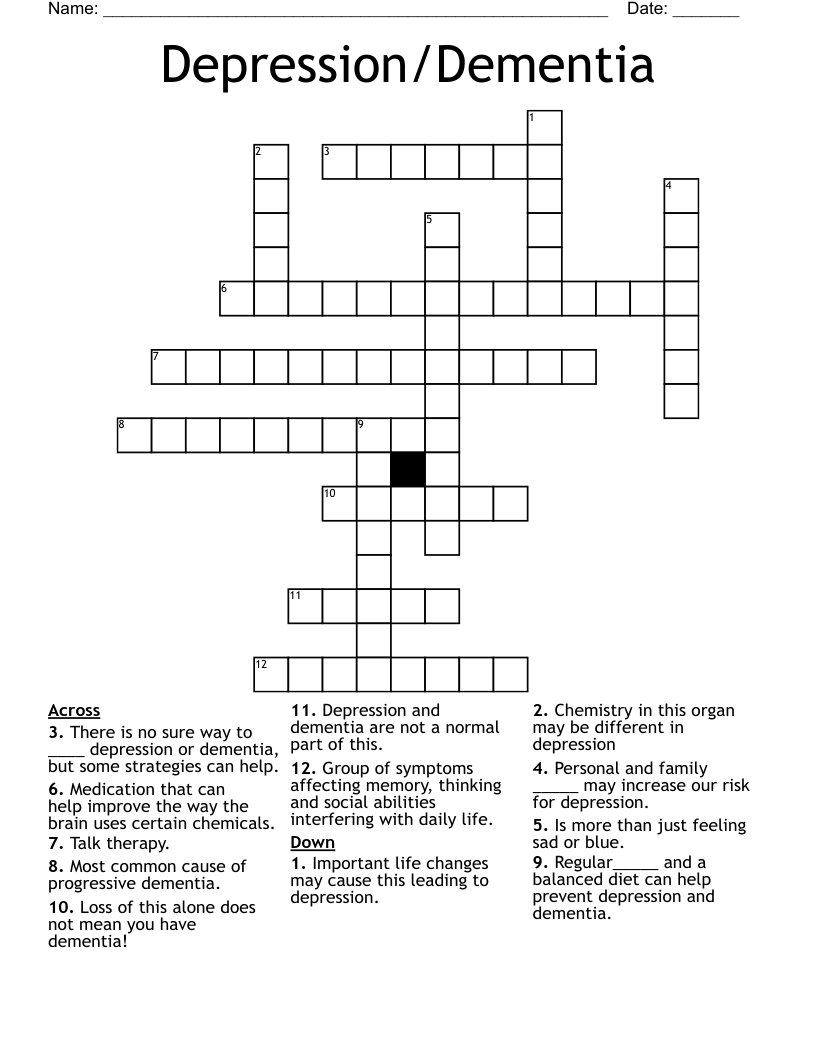 Depression/Dementia Crossword