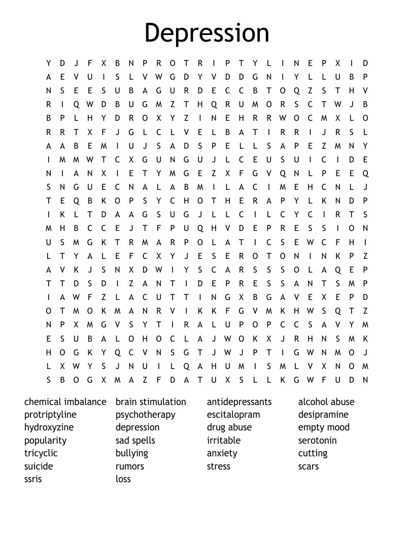 Depression Word Search