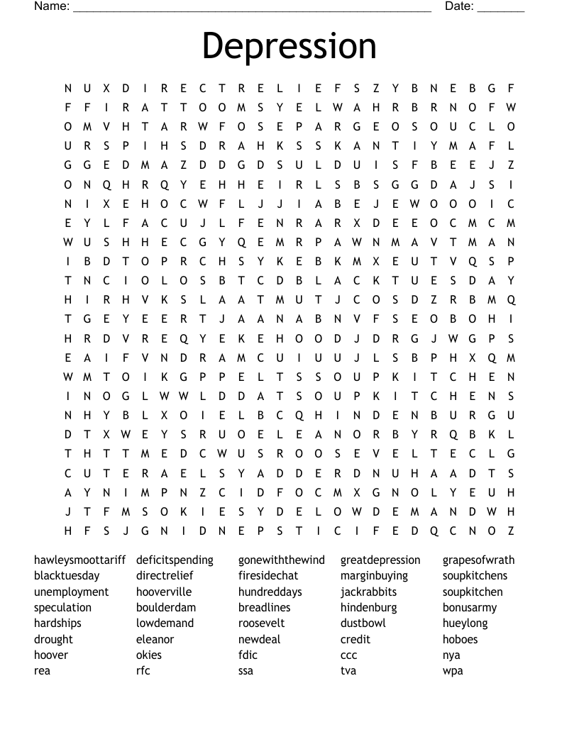 Depression Word Search
