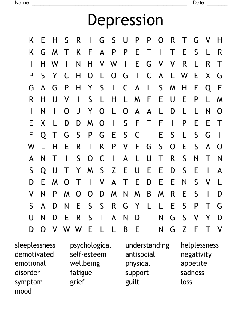 Depression Word Search