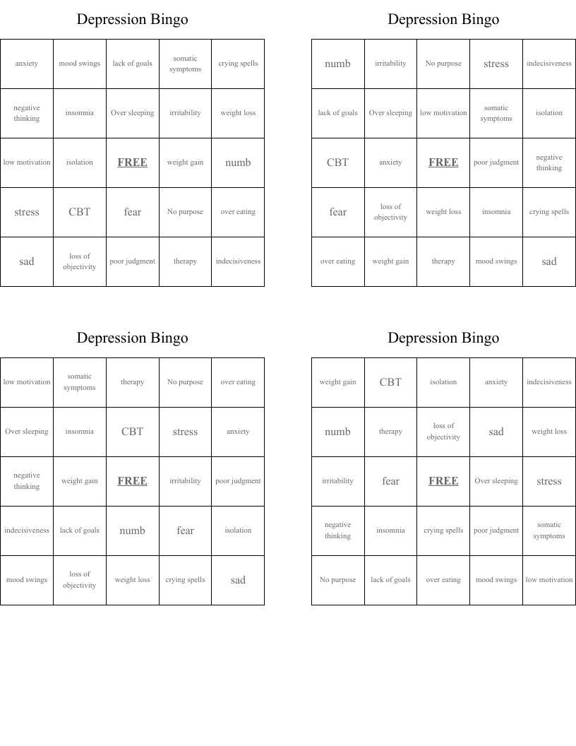 Depression Bingo