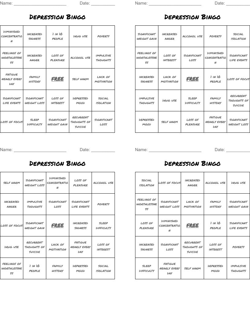 Depression Bingo