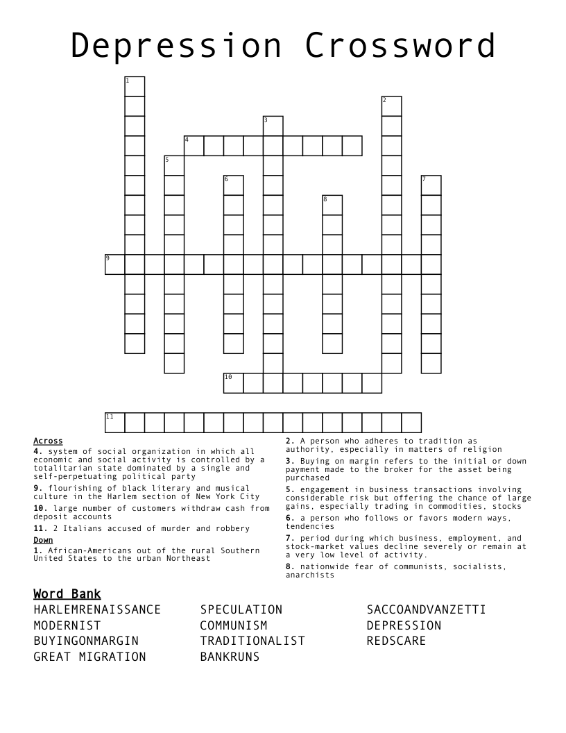 Depression Crossword