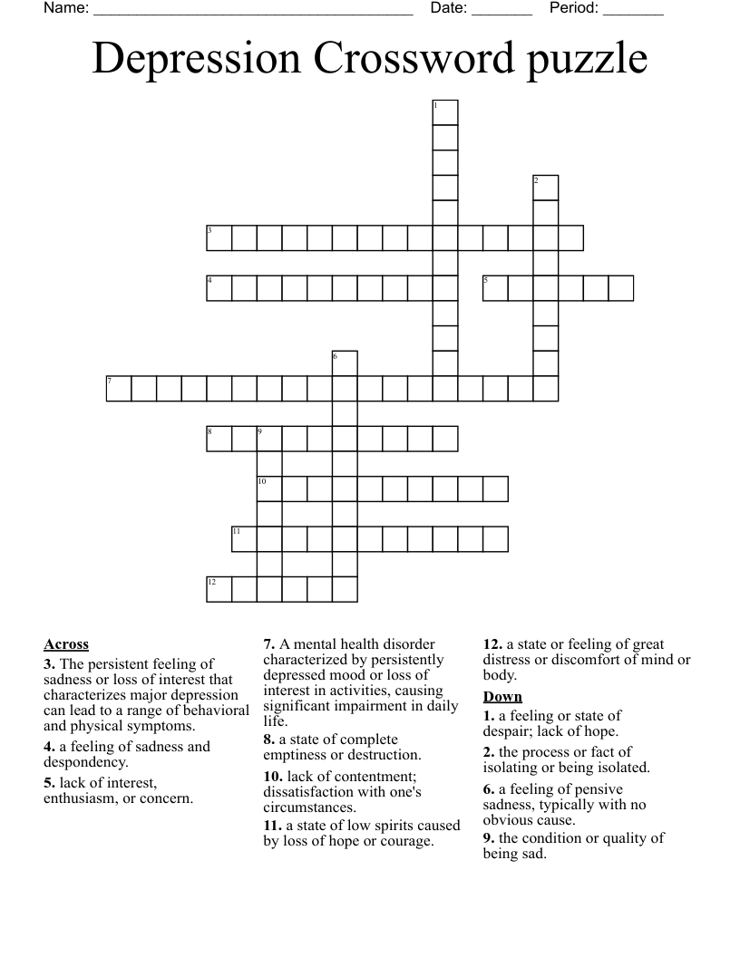 Depression Crossword puzzle