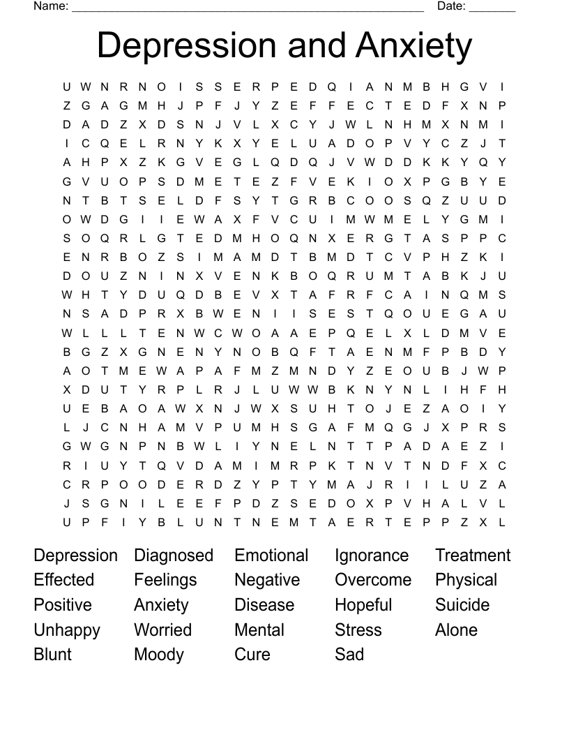 Depression and Anxiety Word Search