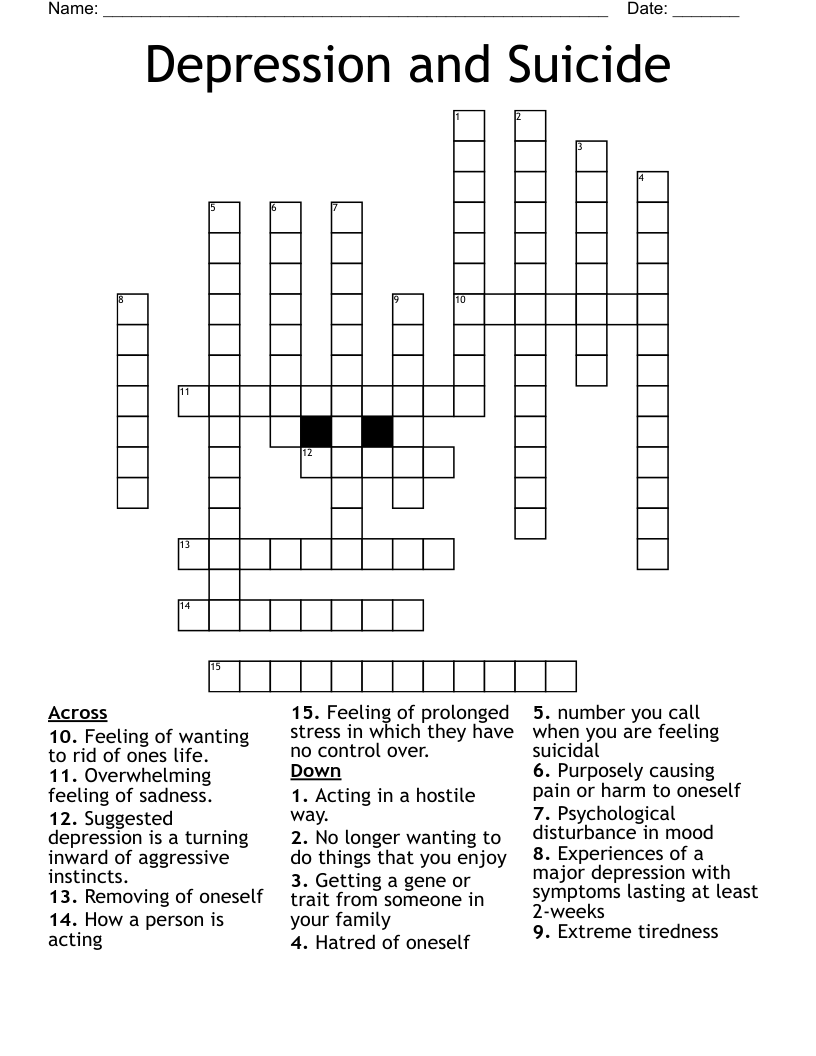 Depression and Suicide Crossword