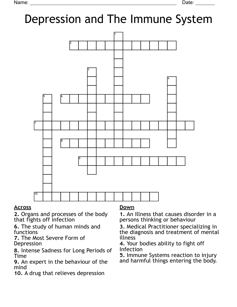Depression and The Immune System Crossword