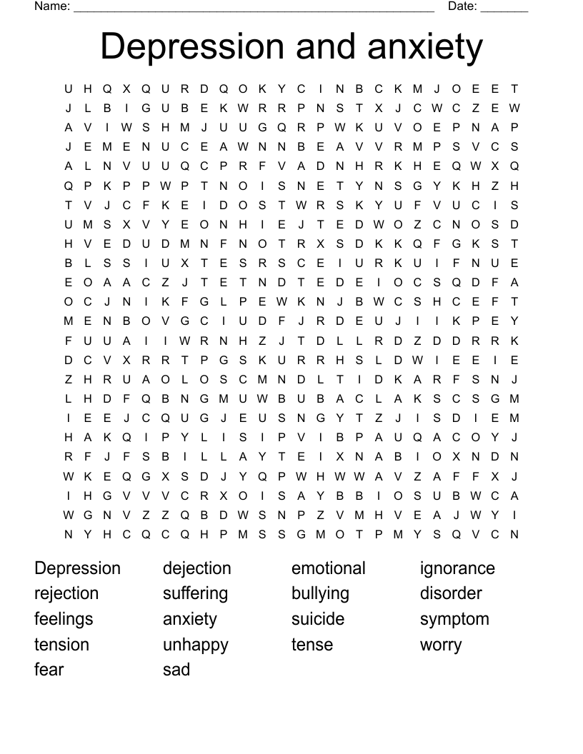 Depression and anxiety Word Search