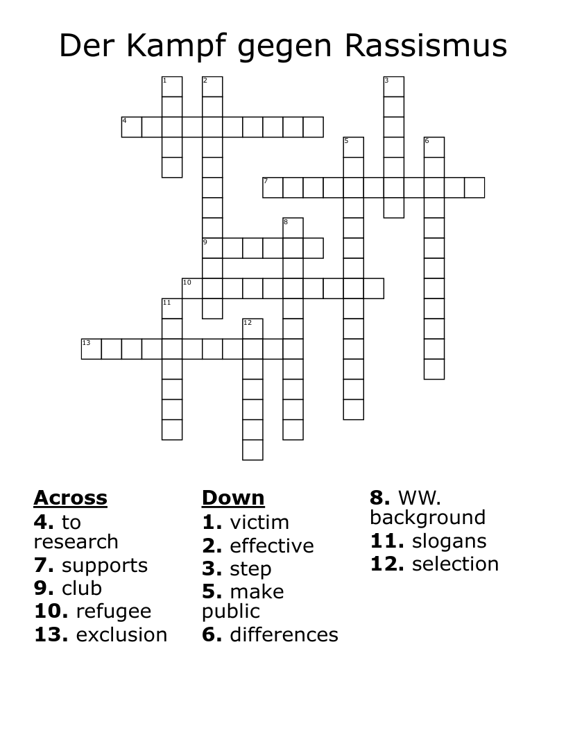 Der Kampf gegen Rassismus Crossword